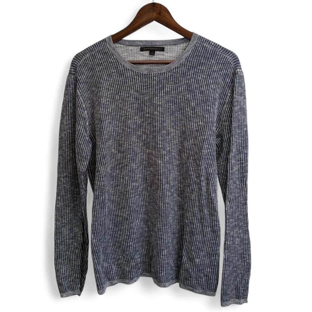 John Varvatos USA Blue Ribbed Sweater Mens M Luxury Old Money Cotton Preppy